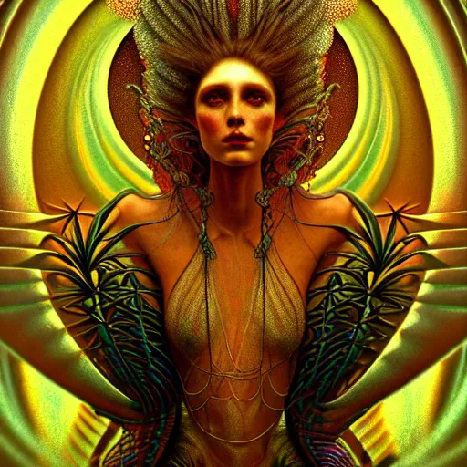 Image similar to extremely psychedelic beautiful brutalist organisms infected by night. intricate, elegant, highly detailed, extremely lifelike photorealistic digital painting, artstation. steichen, gaston bussiere, tom bagshaw, brutalist cyberpunk alphonse mucha. elegant minimalism. anatomically correct. sharp focus. gold with white accents. surreal lush cosmic hallucination