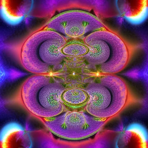 Image similar to 3 d hallucionational imaginery | mandelbrot fractal psychedelic universe | c 4 d render | 4 k | in style of pablo amaringo