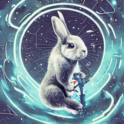 Image similar to A lost sci-fi rabbit, space rabbit, interstellar black hole, by James Jean And WLOPPRO