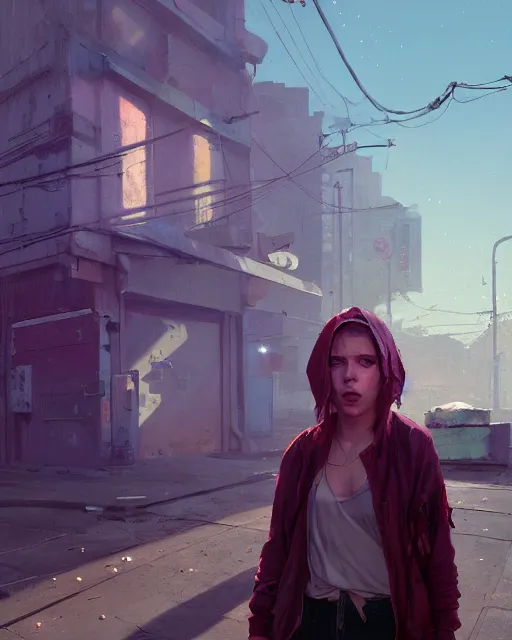 Prompt: portrait of homeless Scarlett Johansson wearing tattered rags barefooted, in GTA V, Stephen Bliss, unreal engine, by Greg Rutkowski, Loish, Rhads, Makoto Shinkai and Lois van baarle, ilya kuvshinov, rossdraws, global illumination, radiant light, detailed and intricate environment