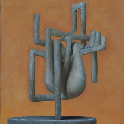 Image similar to a detailed, impasto painting by shaun tan and louise bourgeois of an abstract forgotten sculpture by ivan seal and the caretaker