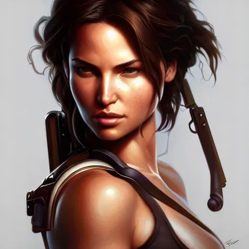 Prompt: symmetry!! intense portrait of lara croft, intricate, elegant, highly detailed, my rendition, digital painting, artstation, concept art, smooth, sharp focus, illustration, art by artgerm and greg rutkowski and alphonse mucha