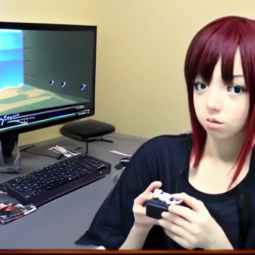 Image similar to 2 4 0 p footage, 2 0 0 6 youtube video, low quality photo, anime girl in real life, 3 d anime girl reviewing video games on youtube 2 0 0 6, angry