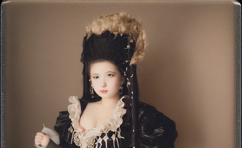 Prompt: A beauty young girl, cosplay of the queen of the night of mozart, studio photograph, polaroid camera, realistic