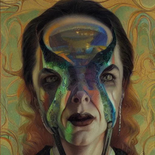 Image similar to realistic detailed modern art deco painting of weird mysterious portraits from layers of fear in the style of donato giancola sharp focus