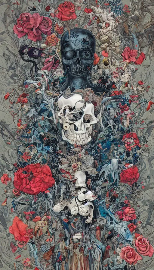 Image similar to life and death mixing together, by james jean,