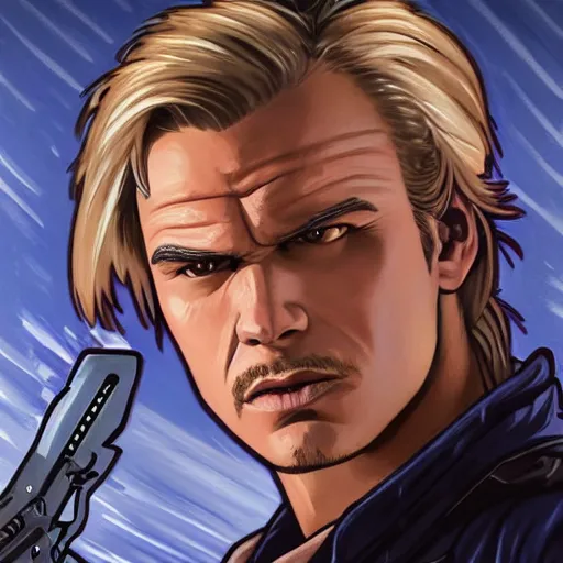 Prompt: [UHD MacGyver as a GTA character on the streets of futuristic laserpunk Dallas, correct face, intricate facial details, symmetrical face, elegant, graphic detail, digital painting, trending on artstation, concept art, tonalism, sharp focus, illustration, art by Akira Toriyama and Greg Rutkowski and Alphonse Mucha]