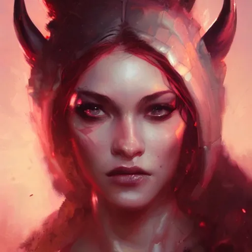 Prompt: a beautiful portrait of a devil goddess by greg rutkowski and raymond swanland, trending on artstation, ultra realistic digital art