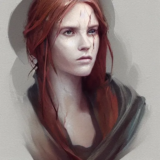 Prompt: portrait of a woman by greg rutkowski, jedi princess knight, straight redhead with two strands around her face, jedi robes, star wars expanded universe, she is about 2 0 years old, elegant, graceful, wearing jedi robes, highly detailed portrait, digital painting, artstation, concept art, smooth, sharp foccus ilustration, artstation hq