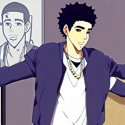 Image similar to portrait of Drake in an anime cartoon