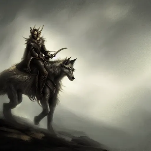 Prompt: elven wolf rider by Bram Sels, digital art, art station