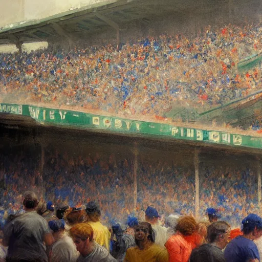 Prompt: fans at wrigley field, by jeremy mann, anders zorn, greg rutkowski.