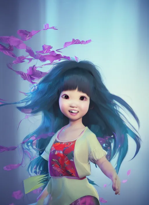 Image similar to a cute asian girl singing, flowing hair in the style of pixar animation, mid-shot, award winning, hyper detailed, studio lighting, artstation, octane renderer, unreal engine