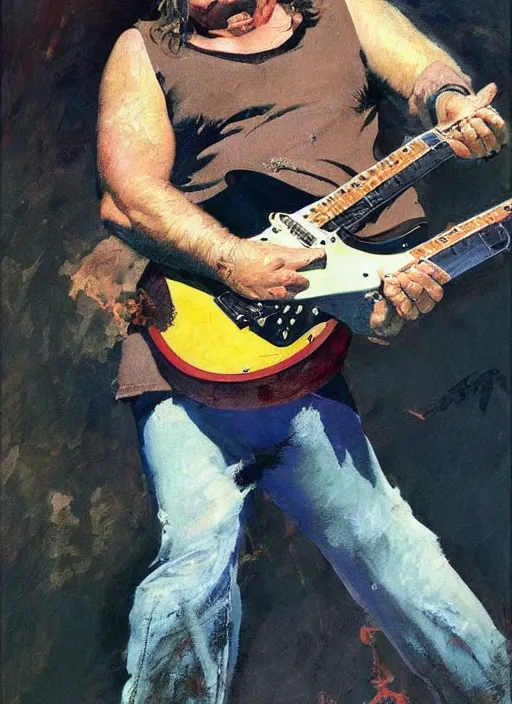 Image similar to john goodman shredding on an electric guitar, painting by frank frazetta, 8 k, clean