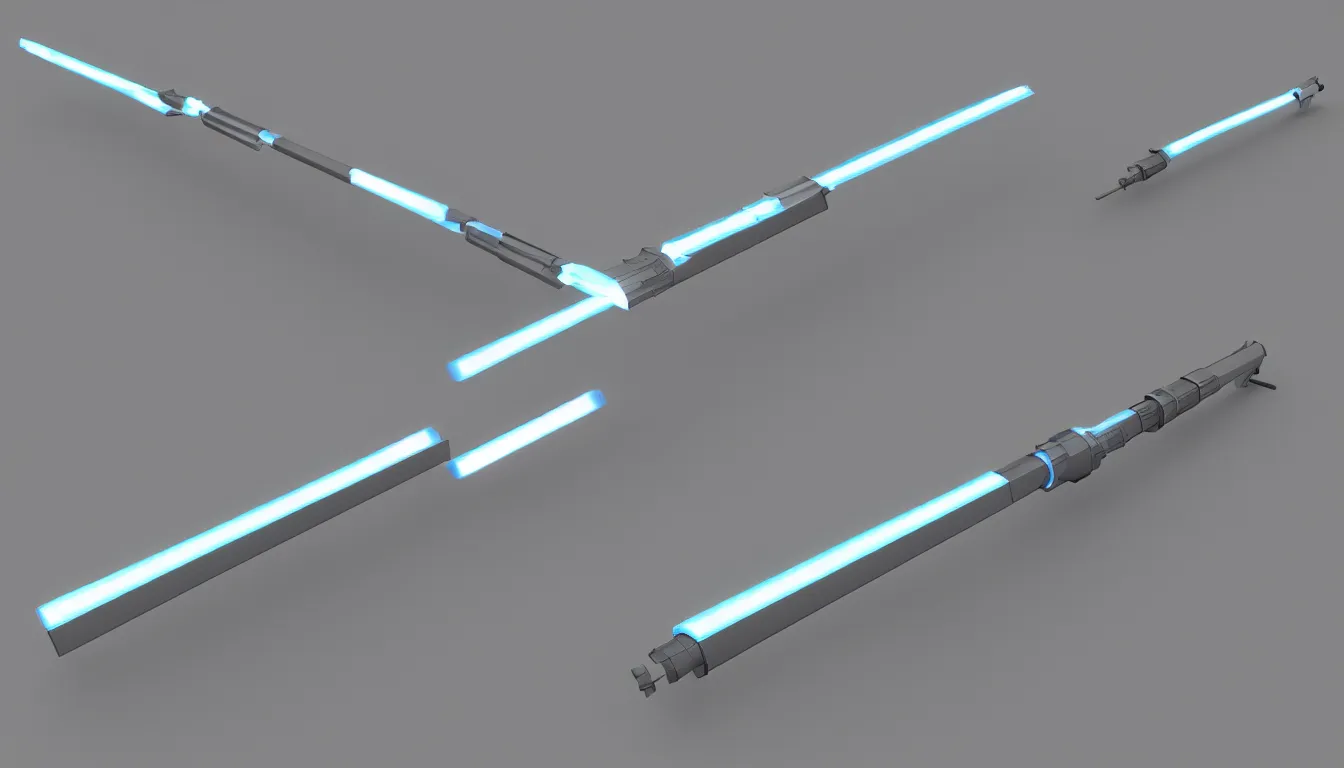Prompt: Blender 3d viewport. A concept for a glowing beam saber. Impressive lighting. Trending on artstation.