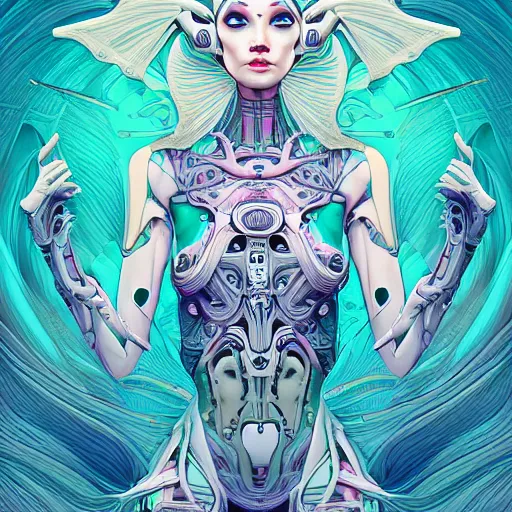 Image similar to ethereal cybernetic alien princess in the mountains, extremely detailed, sharp focus, wide view, full body shot, smooth, digital illustration, by james jean, by rossdraws, frank franzzeta, sakimichan