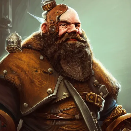 Image similar to a detailed portrait painting of the dwarf bardin goreksson, from vermintide 2 video game, holding a shield and hammer, steampunk engineer, artstation, 8 k, fantasy