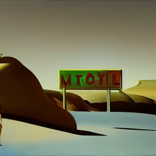 Image similar to motel in a desert Tatooine landscape, a woman, painted by François Roca and Edward Hopper, airbrush, highly detailed