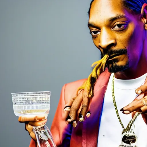 Image similar to photo of snoop dog drinking water while looking at the camera