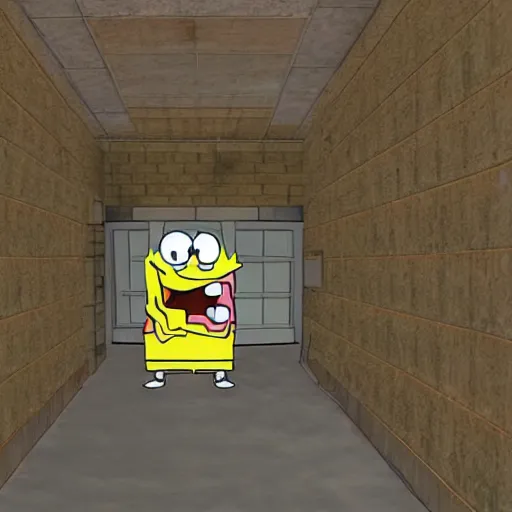 Prompt: long hall with spongebob at the end