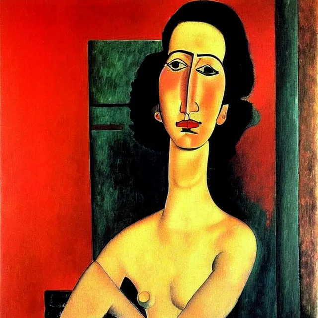 Image similar to a beautiful painting dali in the bathroom, by andy warhol amedeo modigliani realistic oil painting