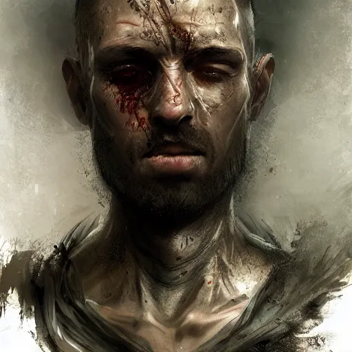 Prompt: Sickly diseased dying turkish warrior, portrait by Cedric Peyravernay, highly detailed, excellent composition, cinematic concept art, dramatic lighting, trending on ArtStation