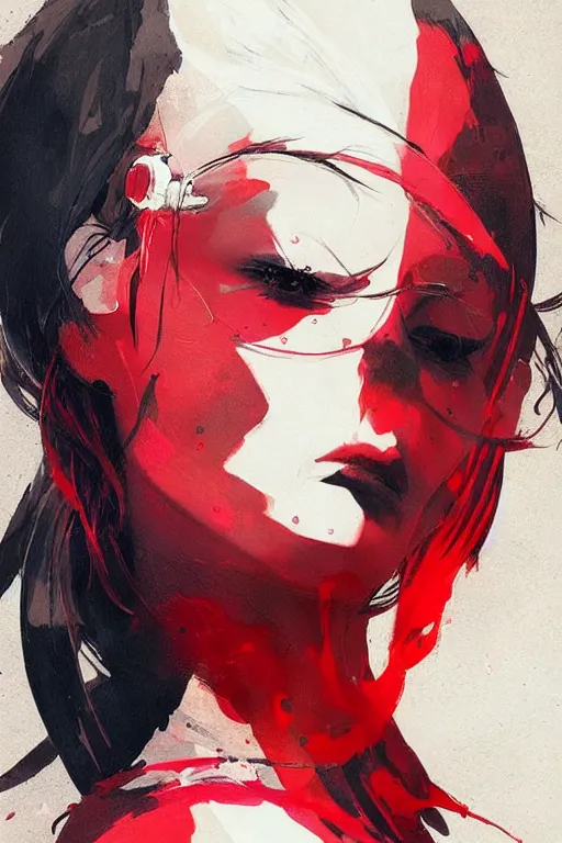 Prompt: a ultradetailed beautiful painting of a stylish female humanoid, by conrad roset, red and black, greg rutkowski and makoto shinkai trending on artstation