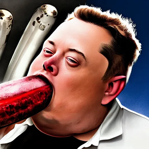 Image similar to stunning award winning hyperrealistic hdr 8 k highly detailed portrait photo of morbidly obese elon musk eating a rocket