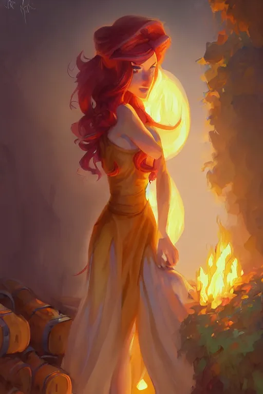 Prompt: fire princess adventure time working in a winery, animation pixar style, by pendleton ward, magali villeneuve, artgerm, jeremy lipkin and michael garmash, rob rey and kentaro miura style, golden ratio, trending on art station