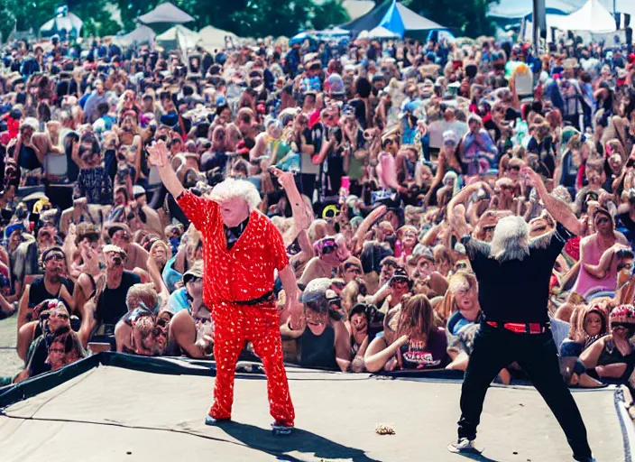 Image similar to photo still of rip taylor at vans warped tour!!!!!!!! at age 6 3 years old 6 3 years of age!!!!!!! throwing bees at a crowd, 8 k, 8 5 mm f 1. 8, studio lighting, rim light, right side key light