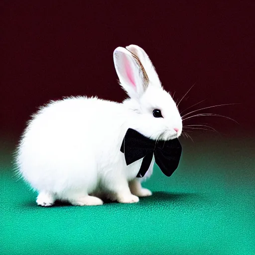 Prompt: a 50mm photo of little, fluffy bunny, wearing tuxedo , digital art