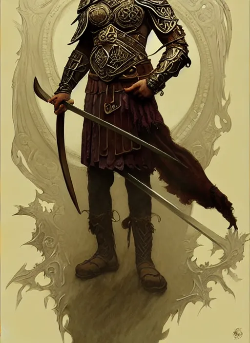 Image similar to ancient Celtic warrior, diffuse lighting, fantasy, intricate, elegant, highly detailed, lifelike, photorealistic, digital painting, artstation, illustration, concept art, smooth, sharp focus, art by John Collier and Albert Aublet and Krenz Cushart and Artem Demura and Alphonse Mucha