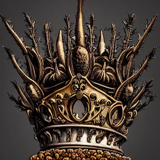 Prompt: squalid thistle putrid crown, in the style of adi granov, dramatic, tragic, intricate, detailed, beautiful, 8 k resolution