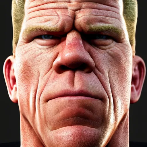 Image similar to john cena and ron perlman's lovechild realistic hyperrealistic 4 k resolution 8 k resolution highly detailed very detailed extremely detailed hd quality detailed face very detailed face extremely detailed face trending on artstation