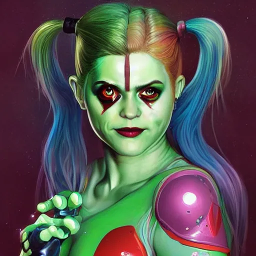 Image similar to lofi biopunk portrait harley quinn as shehulk, pixar style, by tristan eaton stanley artgerm and tom bagshaw.