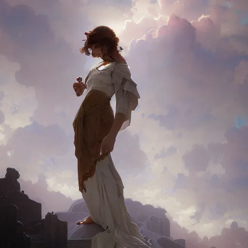 Image similar to hellscape watcher of clouds, intricate, elegant, highly detailed, digital painting, artstation, concept art, smooth, sharp focus, illustration, art by artgerm and greg rutkowski and alphonse mucha and william - adolphe bouguereau