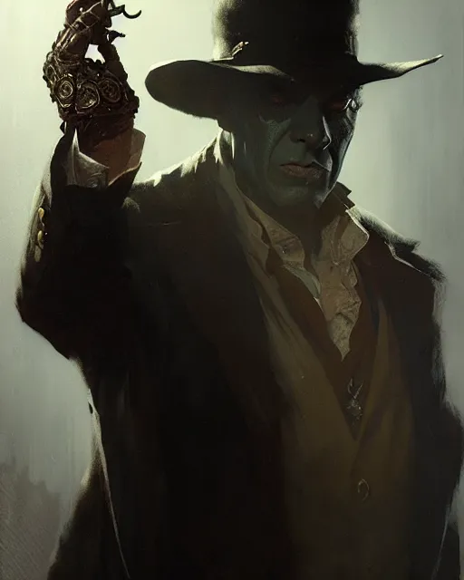 Image similar to mysterious lamont cranston, the shadow, pulp character portrait, ultra realistic, concept art, intricate details, highly detailed by greg rutkowski, gaston bussiere, craig mullins, simon bisley