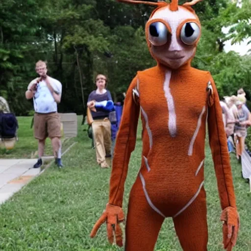 Prompt: humans wearing realistic ant costumes