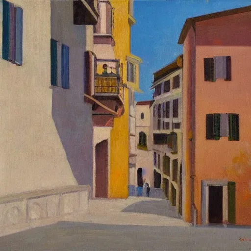Prompt: oil on canvas of naples by harold weston, american modernist painter