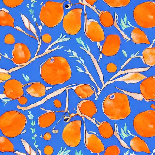 Prompt: orange and blue color, botanical, illustration, gin, pattern, playful, premium, pintrest, behance, watercolor