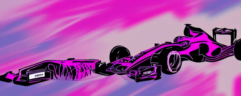 Image similar to abstract illustration of a formula one car, synthwave, purple and pink, motion blur, light streaks