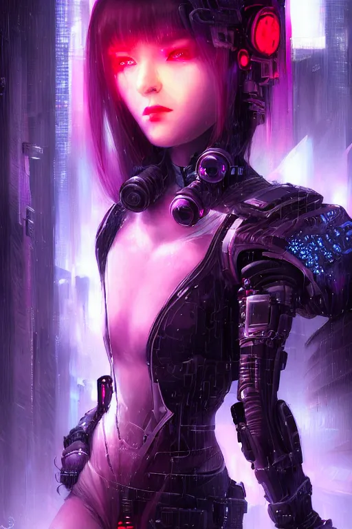 Image similar to portrait futuristic evilly cyberpunk young female Death Knight, in futuristic heavily snowy tokyo rooftop cyberpunk night, ssci-fi, fantasy, intricate, very very beautiful, elegant, neon light, highly detailed, digital painting, artstation, concept art, soft light, hdri, smooth, sharp focus, illustration, art by tian zi and craig mullins and WLOP and alphonse mucha