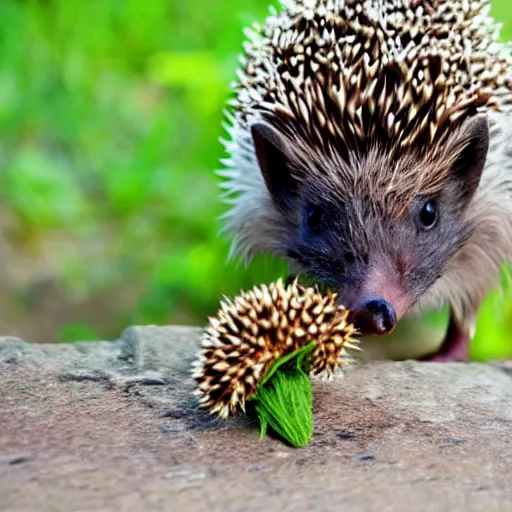 Image similar to hedgehog smelling flowers