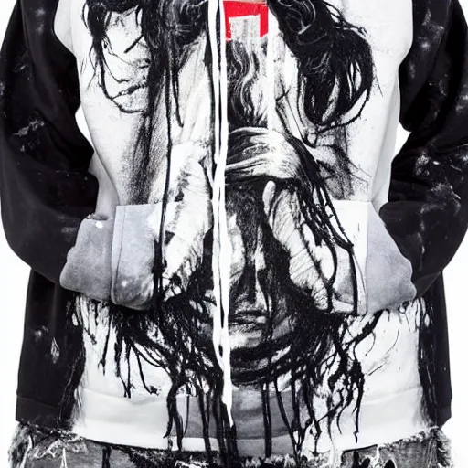 Image similar to jesus portrait in virgil abloh hoodie streetwear by nicola samori, off - white style