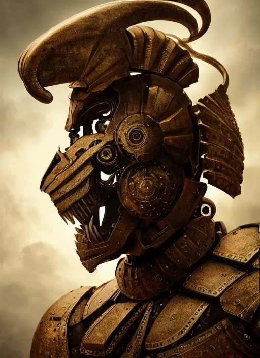 Image similar to hyperrealistic mixed media portrait of an armored humanoid ram creature, stunning 3d render inspired art by Michael Parkes + perfect facial symmetry + dim volumetric lighting, 8k octane beautifully detailed render, post-processing, extremely hyperdetailed, intricate, epic composition, grim yet sparkling atmosphere, cinematic lighting + masterpiece, trending on artstation