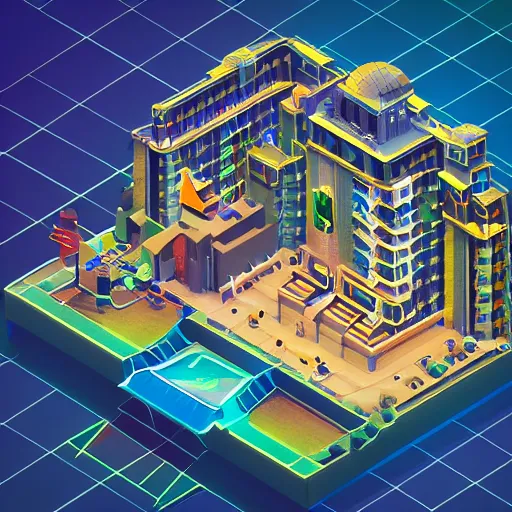 Prompt: isometric webdesign icon for casino desert oasis, las vegas, 3d render, high details, cinematic, by Artgerm, tooth wu, dan mumford, beeple, wlop, rossdraws, James Jean, Andrei Riabovitchev, Marc Simonetti, yoshitaka Amano, Artstation