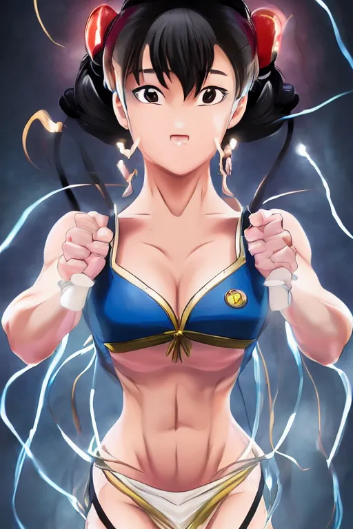 Image similar to beautiful portrait of Chun li training, pretty, semi realistic anime, hyper detailed, 8k, DeviantArt, Instagram, Behance, Artstation, trending on artstation, Pixiv, Pixiv daily ranking, Yee Chong, Sydney Hanson, Mickael Lelièvre, Jaeyeon Nam, derevschikova, Elina Karimova, Artgerm Lau, WLOP, Rossdraws, Hyung Tae Kim