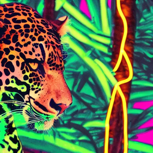 Image similar to a neon jaguar in the jungle