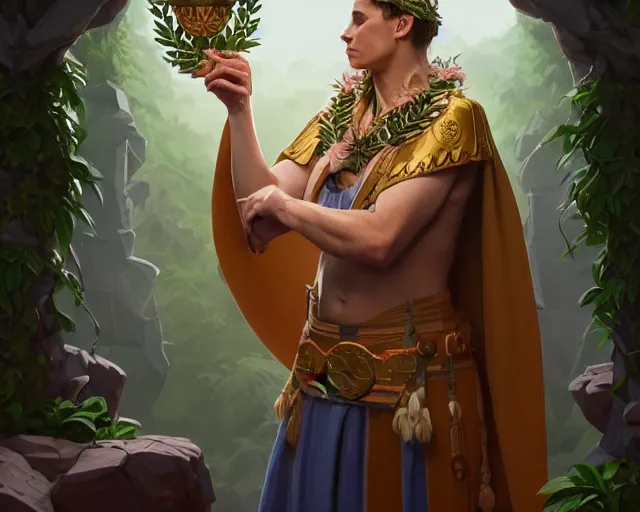 Image similar to a caracal wearing laurel wreath and a toga, photography of kurzgesagt, deep focus, d & d, intricate, elegant, highly detailed, digital painting, artstation, concept art, matte, sharp focus, illustration, hearthstone, art by artgerm and greg rutkowski and alphonse mucha