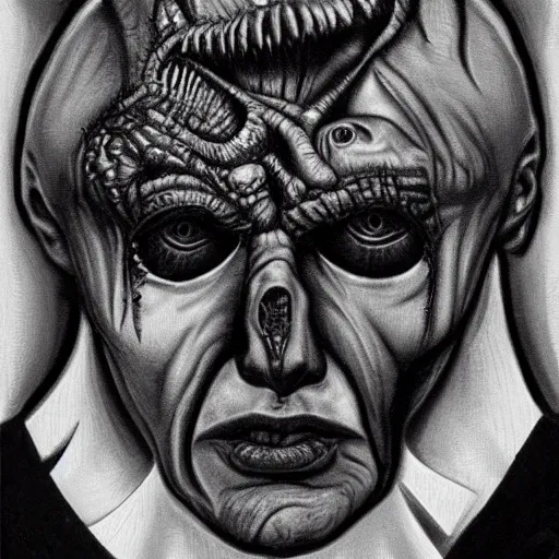 Prompt: bodyhorror portrait by h. r. giger of boris nemtsov degraded abomination, photo - realistic, color image, 2 k, highly detailed